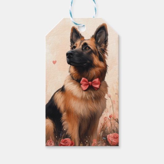 Belgische Herder met Rozen - Valentijnsdag Cadeaulabel (Voorkant)