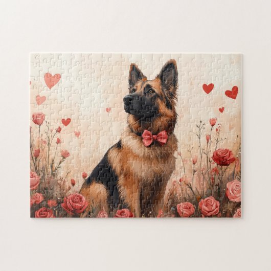 Belgische Herder met Rozen - Valentijnsdag Legpuzzel (Horizontaal)