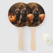 Belgische Herder Puppy Herfst Delight Pompoen Handwaaier (Voorkant en achterkant)