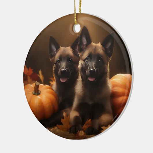 Belgische Herder Puppy Herfst Delight Pompoen Keramisch Ornament (Links)