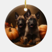 Belgische Herder Puppy Herfst Delight Pompoen Keramisch Ornament (Achterkant)