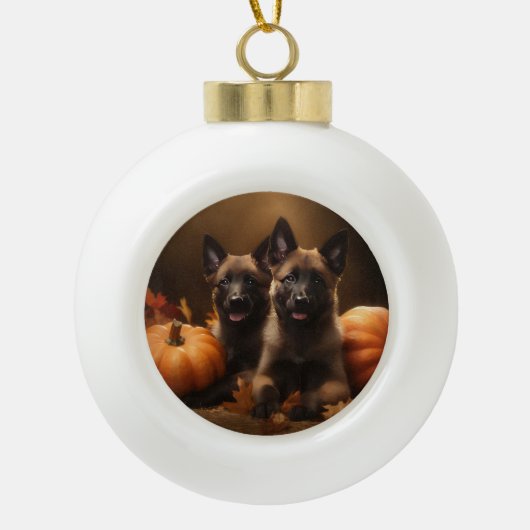 Belgische Herder Puppy Herfst Delight Pompoen Keramische Bal Ornament (Voorkant)