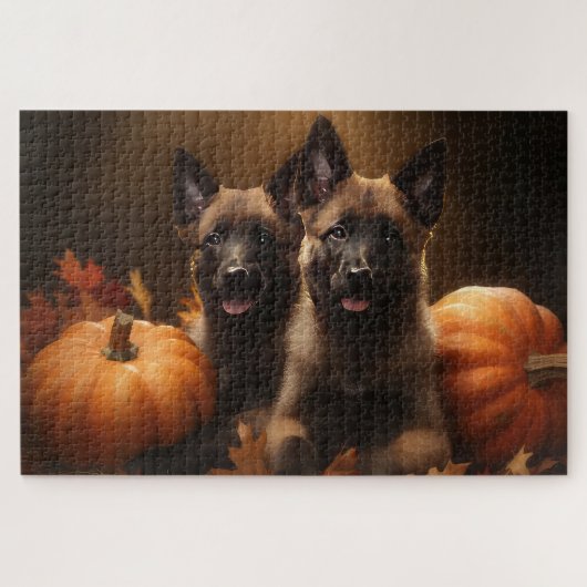 Belgische Herder Puppy Herfst Delight Pompoen Legpuzzel (Horizontaal)