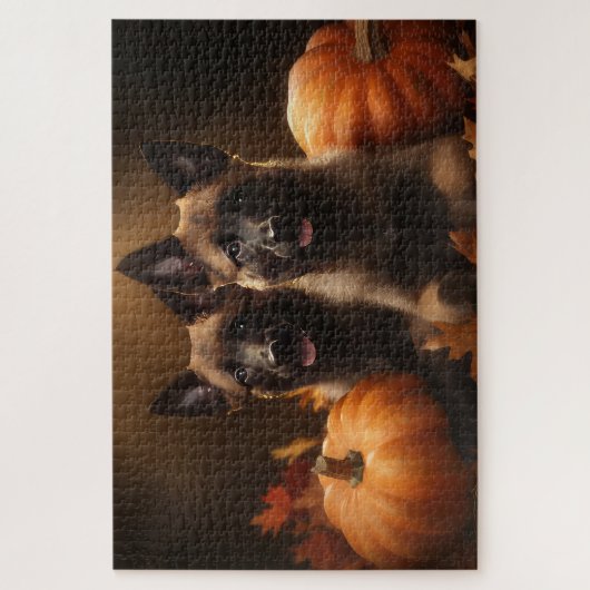 Belgische Herder Puppy Herfst Delight Pompoen Legpuzzel (Verticaal)