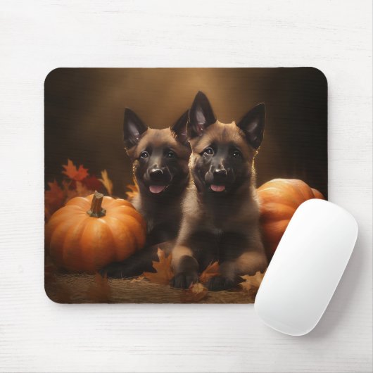 Belgische Herder Puppy Herfst Delight Pompoen Muismat (Met muis)