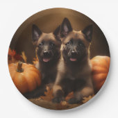 Belgische Herder Puppy Herfst Delight Pompoen Papieren Bordje (Voorkant)