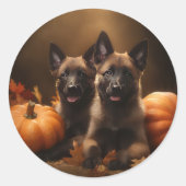 Belgische Herder Puppy Herfst Delight Pompoen Ronde Sticker (Voorkant)