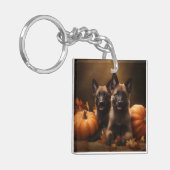 Belgische Herder Puppy Herfst Delight Pompoen Sleutelhanger (Voorkant Links)