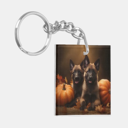 Belgische Herder Puppy Herfst Delight Pompoen Sleutelhanger (Voorkant Links)