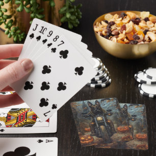 Belgische Herder Rijdt op Motorfiets Halloween Gri Pokerkaarten