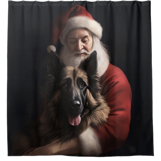 Belgische Herder Sinterklaas Feestelijke Kerstmis Douchegordijn (Voorkant)
