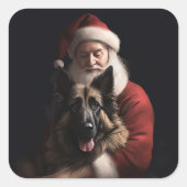 Belgische Herder Sinterklaas Feestelijke Kerstmis Vierkante Sticker (Voorkant)