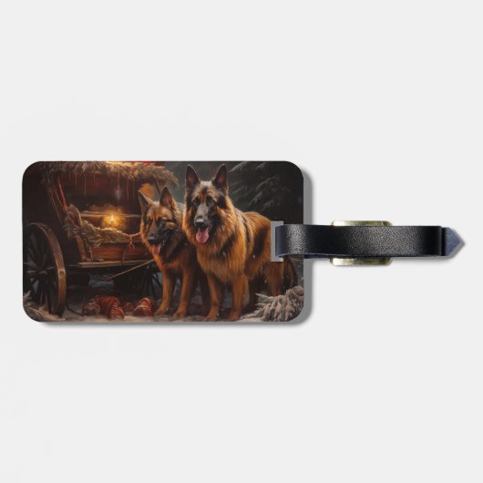 Belgische Herder Sneeuwslee Kerstdecoratie Bagagelabel (Achterkant horizontaal)