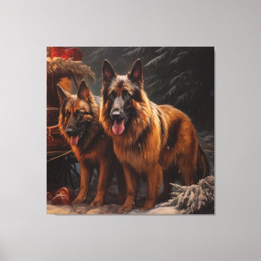 Belgische Herder Sneeuwslee Kerstdecoratie Canvas Afdruk (Voorkant)