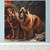 Belgische Herder Sneeuwslee Kerstdecoratie Canvas Afdruk (Insitu (Houten vloer))
