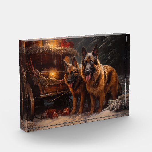 Belgische Herder Sneeuwslee Kerstdecoratie Fotoblokken (Links)