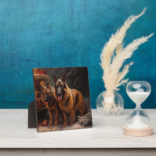 Belgische Herder Sneeuwslee Kerstdecoratie Fotoplaat