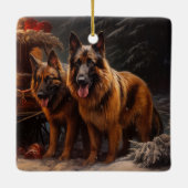 Belgische Herder Sneeuwslee Kerstdecoratie Keramisch Ornament (Achterkant)