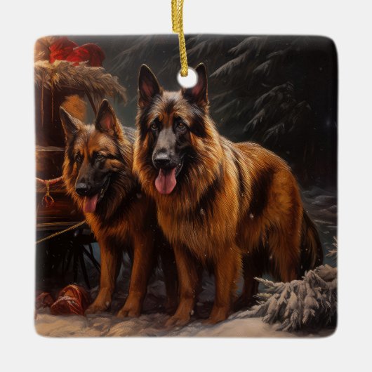 Belgische Herder Sneeuwslee Kerstdecoratie Keramisch Ornament (Voorkant)