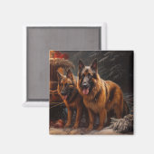 Belgische Herder Sneeuwslee Kerstdecoratie Magneet (Voorkant / Achterkant)