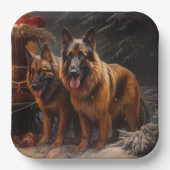 Belgische Herder Sneeuwslee Kerstdecoratie Papieren Bordje (Voorkant)