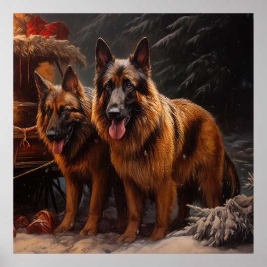 Belgische Herder Sneeuwslee Kerstdecoratie Poster (Voorkant)