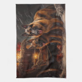 Belgische Herder Sneeuwslee Kerstdecoratie Theedoek (Verticaal)