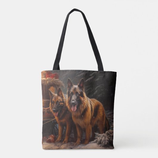 Belgische Herder Sneeuwslee Kerstdecoratie Tote Bag (Achterkant)
