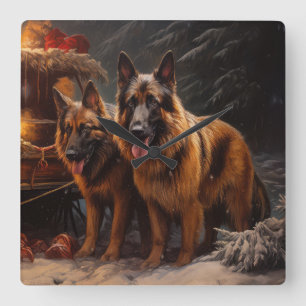 Belgische Herder Sneeuwslee Kerstdecoratie Vierkante Klok