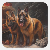 Belgische Herder Sneeuwslee Kerstdecoratie Vierkante Sticker (Voorkant)