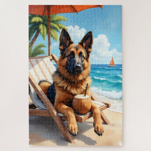 Belgische herder strand relax scène legpuzzel (Verticaal)