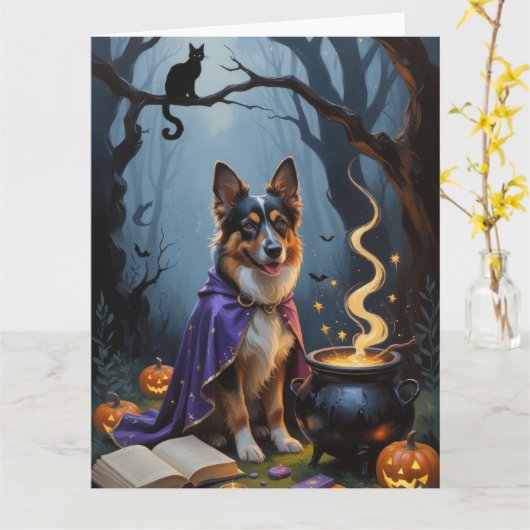 Belgische herdershond grillig Halloween schilderij Kaart (Gele Bloem)