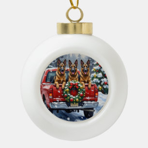 Belgische Herdershond Kerstmis Rode Truck Vakantie Keramische Bal Ornament
