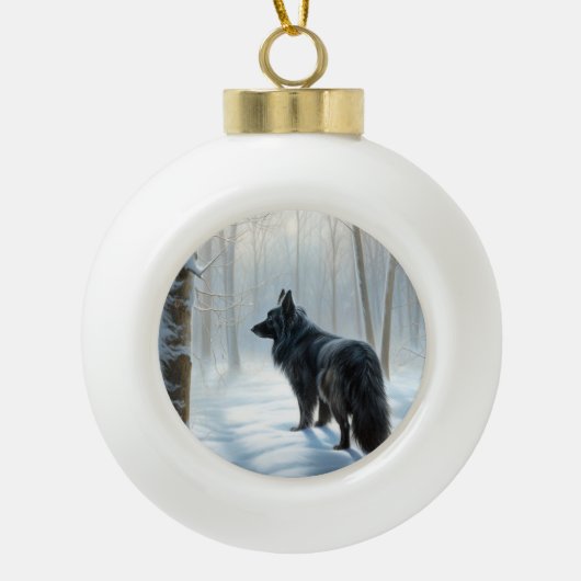 Belgische herdershond laat het sneeuwen Kerstmis Keramische Bal Ornament (Voorkant)