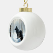 Belgische herdershond laat het sneeuwen Kerstmis Keramische Bal Ornament (Rechts)