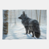 Belgische herdershond laat het sneeuwen Kerstmis Theedoek (Horizontaal)
