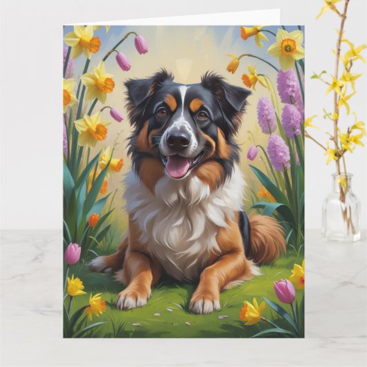 Belgische Herdershond Lente Bloemen Schilderij Kaart (Gele Bloem)