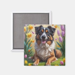 Belgische Herdershond Lentebloemen Schilderij Magneet