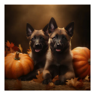 Belgische Herdershond Puppy Herfstplezier Pompoen Perfect Poster