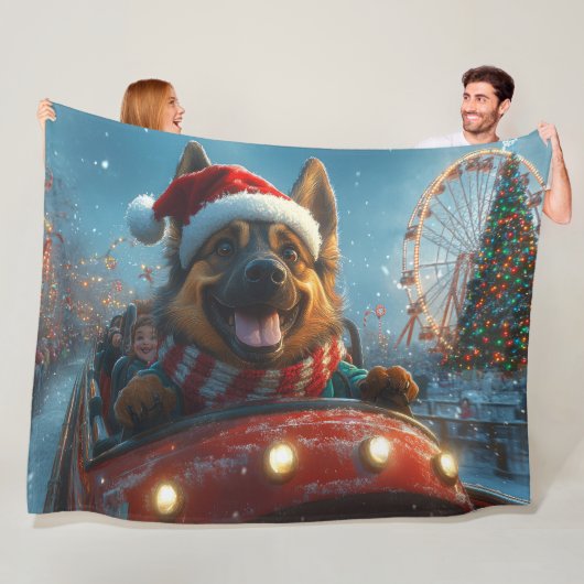 Belgische Herdershond Roller Coaster Kerstmis Fleece Deken (In situ)