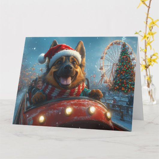 Belgische Herdershond Roller Coaster Kerstmis Kaart (Gele Bloem)