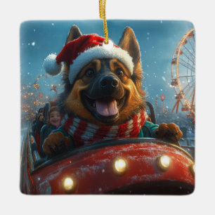 Belgische Herdershond Roller Coaster Kerstmis Keramisch Ornament