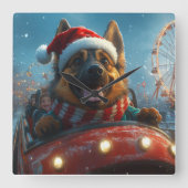 Belgische Herdershond Roller Coaster Kerstmis Vierkante Klok (Voorkant)