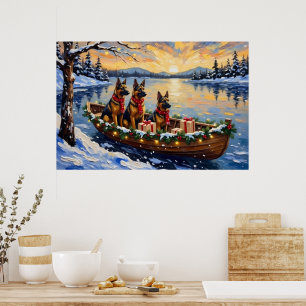 Belgische Herdershond Tervuren Kerstboot Vakantie Poster