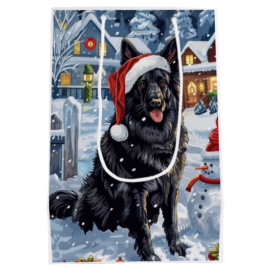 Belgische Herdershond Winter Wonderland Kerstmis Medium Cadeauzakje (Achterkant)