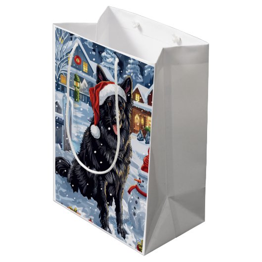 Belgische Herdershond Winter Wonderland Kerstmis Medium Cadeauzakje (Achterkant Gekanteld)