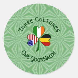 Belgische Ierse Amerikaanse Klaver Vlag Gepersonal Ronde Sticker