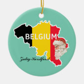 Belgische Kaart, Vlag, Kerstmis en Kerstmis Keramisch Ornament (Voorkant)