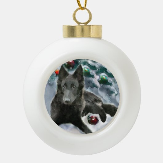 Belgische kersthond keramische bal ornament (Voorkant)