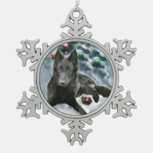 Belgische kersthond tin sneeuwvlok ornament